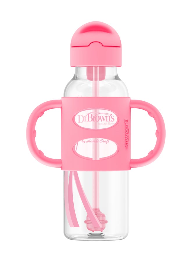 Dr. Brown’s - 8 Oz/250 Ml Anti-Colic Pp Narrow Sippy Straw Bottle With Silicone Handles, Pink, 1-Pack - Image 1