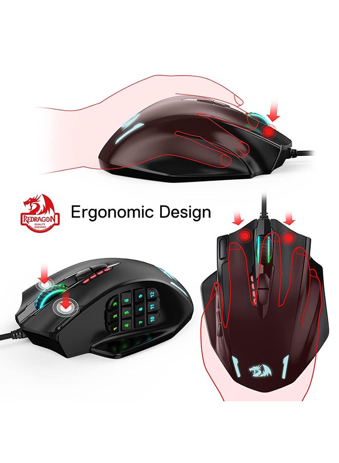 REDRAGON - M908 IMPACT MMO Gaming Mouse up to 12,400 DPI High Precision Laser Mouse for PC, 18 Programmable Buttons, Weight Tuning Cartridge, 12 Side Buttons - Image 1