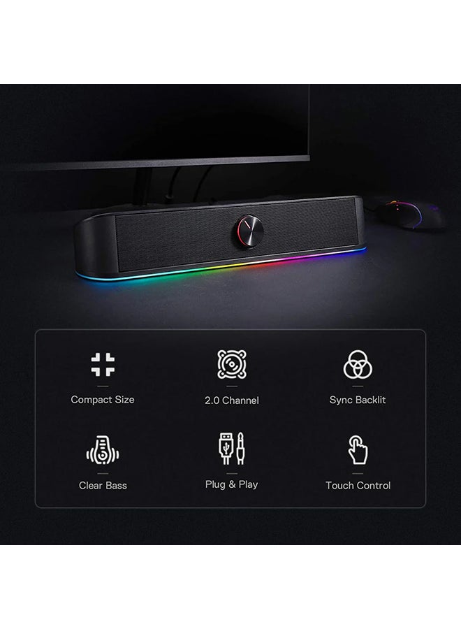REDRAGON - GS560 ADIEMUS - RGB ,  2.0 Channel USB Wired Soundbar ,Compact Size, Excellent Sound - Black - Image 1