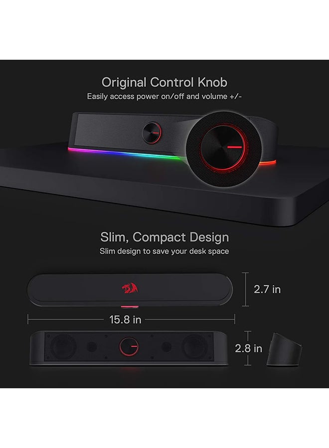 REDRAGON - GS560 ADIEMUS - RGB ,  2.0 Channel USB Wired Soundbar ,Compact Size, Excellent Sound - Black - Image 1