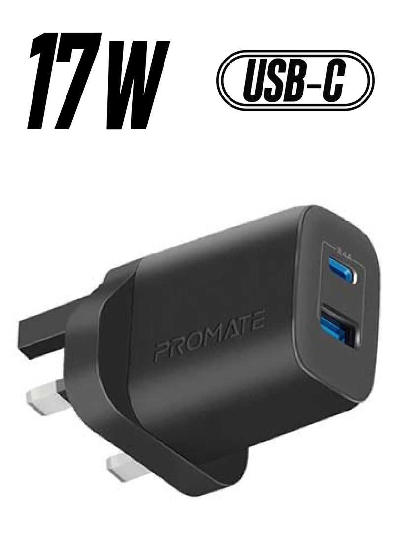 17W High-Speed Dual Port Charger Black