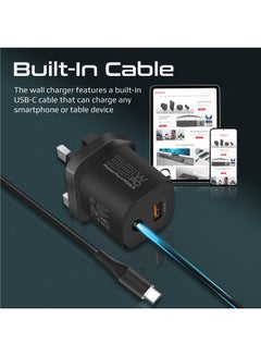 بروميت بروميت شاحن USB-C محول جداري لتوصيل الطاقة بقدرة 33 واط مع منفذ شحن سريع 3.0 بقدرة 22.5 واط، وكابل مدمج من النوع C بطول 1.5 متر وشحن آمن متكيف - أسود أسود  - Image 4