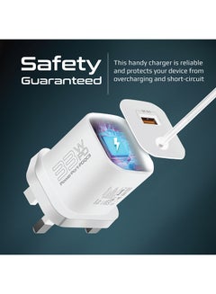 بروميت بروميت شاحن USB-C محول جداري لتوصيل الطاقة بقدرة 33 واط مع منفذ شحن سريع 3.0 بقدرة 22.5 واط، وكابل مدمج من النوع C بطول 1.5 متر وشحن آمن متكيف - أبيض أبيض  - Image 5