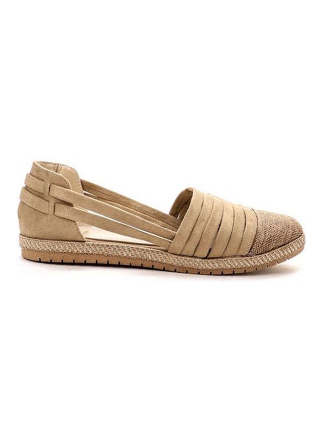 ICE CLUB Slip On Suede & Textile Comfy Flat Shoes Beige  - Image 1