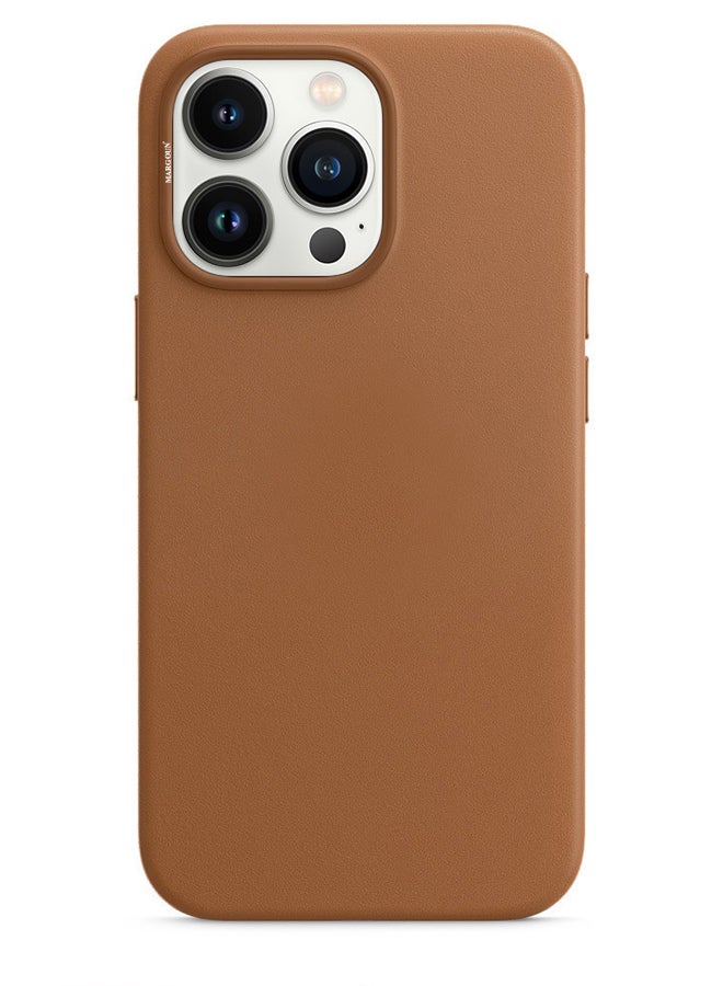 MARGOUN Protective Leather Case Cover With MagSafe for iPhone 13 Pro Brown - Image 1