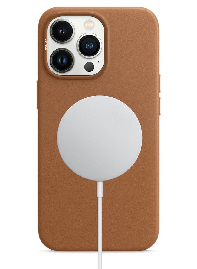 MARGOUN Protective Leather Case Cover With MagSafe for iPhone 13 Pro Brown - Image 3
