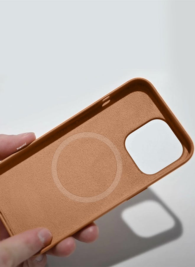 MARGOUN Protective Leather Case Cover With MagSafe for iPhone 13 Pro Brown - Image 5