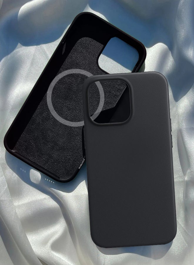 MARGOUN - Protective Leather Case Cover With MagSafe for iPhone 13 Pro Max Black - Image 1