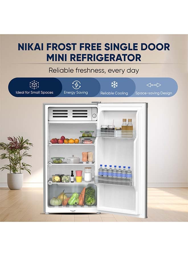 NIKAI - 85 Liter 3 Cubic Feet Mini Refrigerator, Two Removable Glass Shelves, Vegetable Crisper NRF110N23S Silver - Image 1