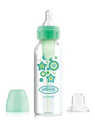 Dr. Brown’s 8 Oz/250 Ml Anti-Colic Pp Narrow Options+ Bottle To Sippy Starter Kit, Green Stars (+L3 Nipple)