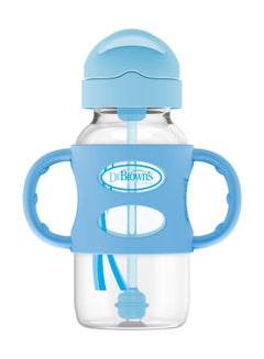 Dr. Brown’s 9 Oz/270 Ml Anti-Colic Pp W-N Sippy Straw Bottle With Silicone Handles, Blue, 1-Pack  - Image 1