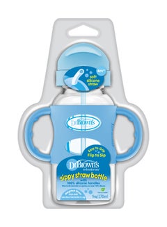 Dr. Brown’s 9 Oz/270 Ml Anti-Colic Pp W-N Sippy Straw Bottle With Silicone Handles, Blue, 1-Pack  - Image 2