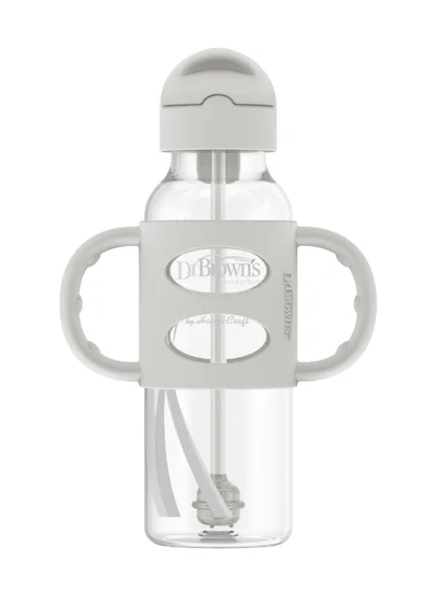 Dr. Brown’s 8 Oz/250 Ml Anti-Colic Pp Narrow Sippy Straw Bottle With Silicone Handles, Gray, 1-Pack