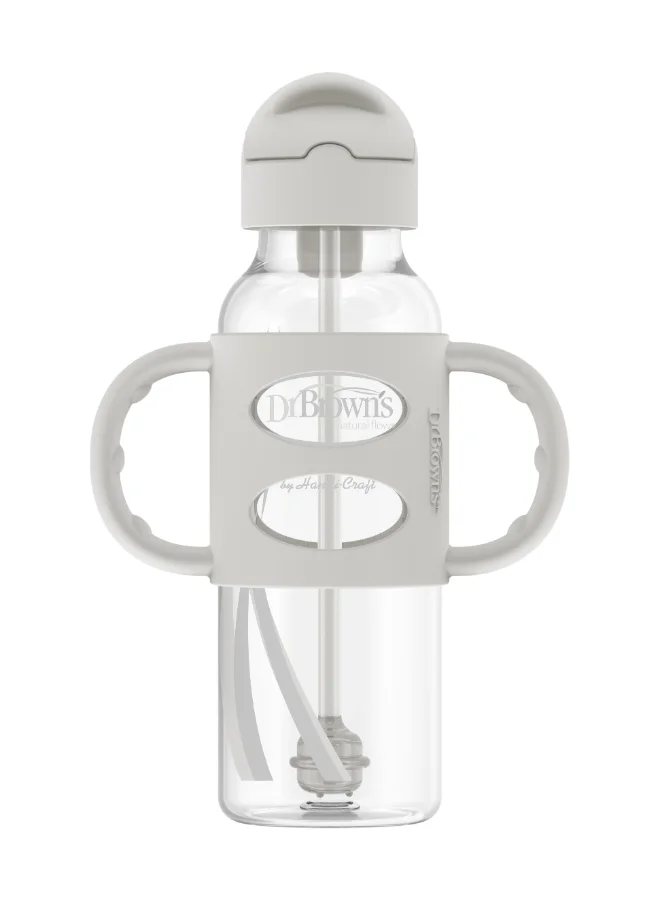 Dr. Brown’s 8 Oz/250 Ml Anti-Colic Pp Narrow Sippy Straw Bottle With Silicone Handles, Gray, 1-Pack