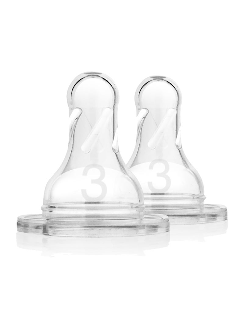Dr. Brown’s - Pack Of 2 Baby Level-3 Silicone Narrow Neck Anti-Colic Nipples, 6 Months +, Medium-Fast Flow, Fits Narrow Bottles - Image 1
