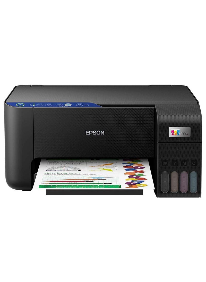 إبسون طابعة ألوان إيكوتانك L3251 اللاسلكيه، 3 فى 1 مقاس A4، مزوده بأتصال واي فاي و أتصال بتطبيق Smartpanel، تعمل على الطباعة، المسح الضوئي و النسخ أسود - Image 1