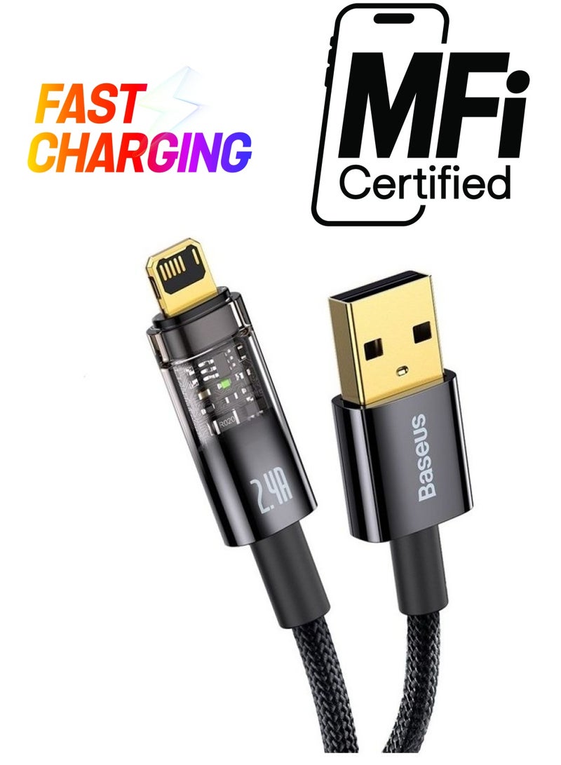 Baseus - USB To Lightning Fast Charging Cable For iPhone 14 Pro Max Auto Power Off Data Transfer Cord For iPhone 14 13 12 11 Pro Max Mini XS Plus 2.4A Black - Image 1