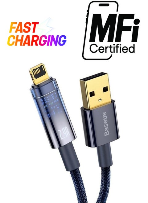 USB To Lightning Fast Charging Cable For iPhone 14 Pro Max Auto Power Off Data Transfer Cord For iPhone 14 13 12 11 Pro Max Mini XS Plus 2.4A Blue