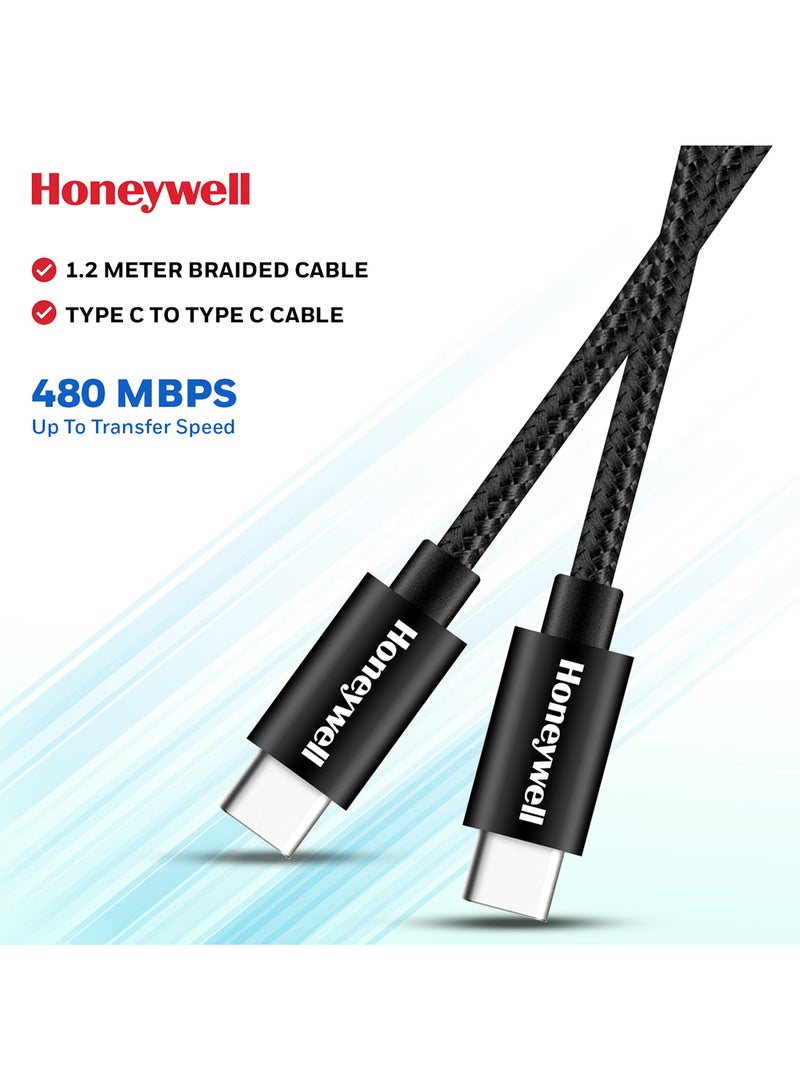 هوني ويل Type C To Type C (IF Certified USB 3.1 Cable), 100W (5A), Braided Sync & Fast Charging Cable, 4 Feet (1.2M), Supports PD & QC 3.1 Charging, 5 GBPS Data Transmission black - Image 1