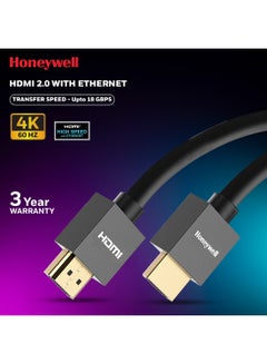 Honeywell HDMI v2.0, 4K@60Hz Cable With Ethernet, 5 Mtr (16.4 ft), Upto 18GBPS Transfer Speed,High Speed With UHD Resolution, Comaptible With Television, Soundbar, Gaming Console, PC, Laptop Grey-2.0  - Image 1