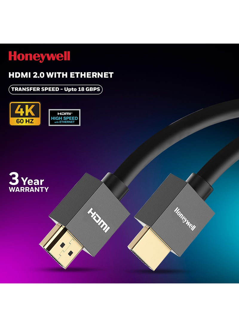Honeywell - HDMI v2.0, 4K@60Hz Cable With Ethernet, 5 Mtr (16.4 ft), Upto 18GBPS Transfer Speed,High Speed With UHD Resolution, Comaptible With Television, Soundbar, Gaming Console, PC, Laptop Grey-2.0 - Image 1