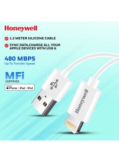 iPhone Lightning Cable 1.2mtr MFI Certified Compatible With iphone 14/13/12/11 Series, ipad, ipod Upto 480mbps Transfer Speed - Non-Braided White