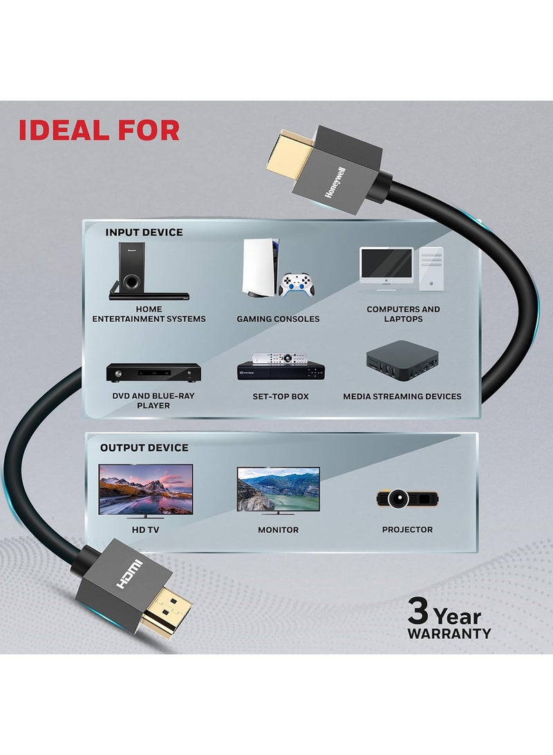 Honeywell - HDMI v2.0, 4K@60Hz Cable With Ethernet, 10 Mtr (32.8 ft), Upto 18GBPS Transfer Speed,High Speed With UHD Resolution, Comaptible With Television, Soundbar, Gaming Console, PC, Laptop Grey-2.0 - Image 1