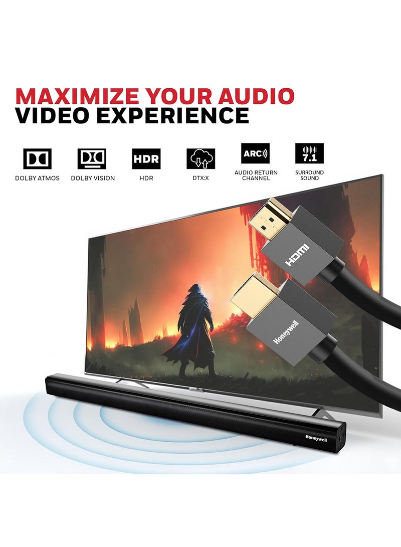 Honeywell - HDMI v2.0, 4K@60Hz Cable With Ethernet, 10 Mtr (32.8 ft), Upto 18GBPS Transfer Speed,High Speed With UHD Resolution, Comaptible With Television, Soundbar, Gaming Console, PC, Laptop Grey-2.0 - Image 1