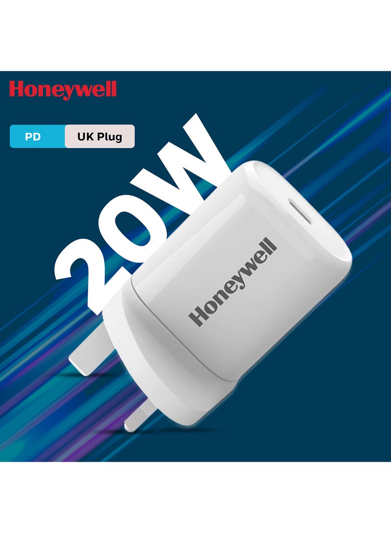 Honeywell - PD 20W USB-C Ultra-Fast Charger Compatible With iPhone 16/15/14/13/12/11 Series, ipad, Google Pixel, Samsung Galaxy And Oneplus, 3 Yrs Manufacturer Warranty White - Image 1