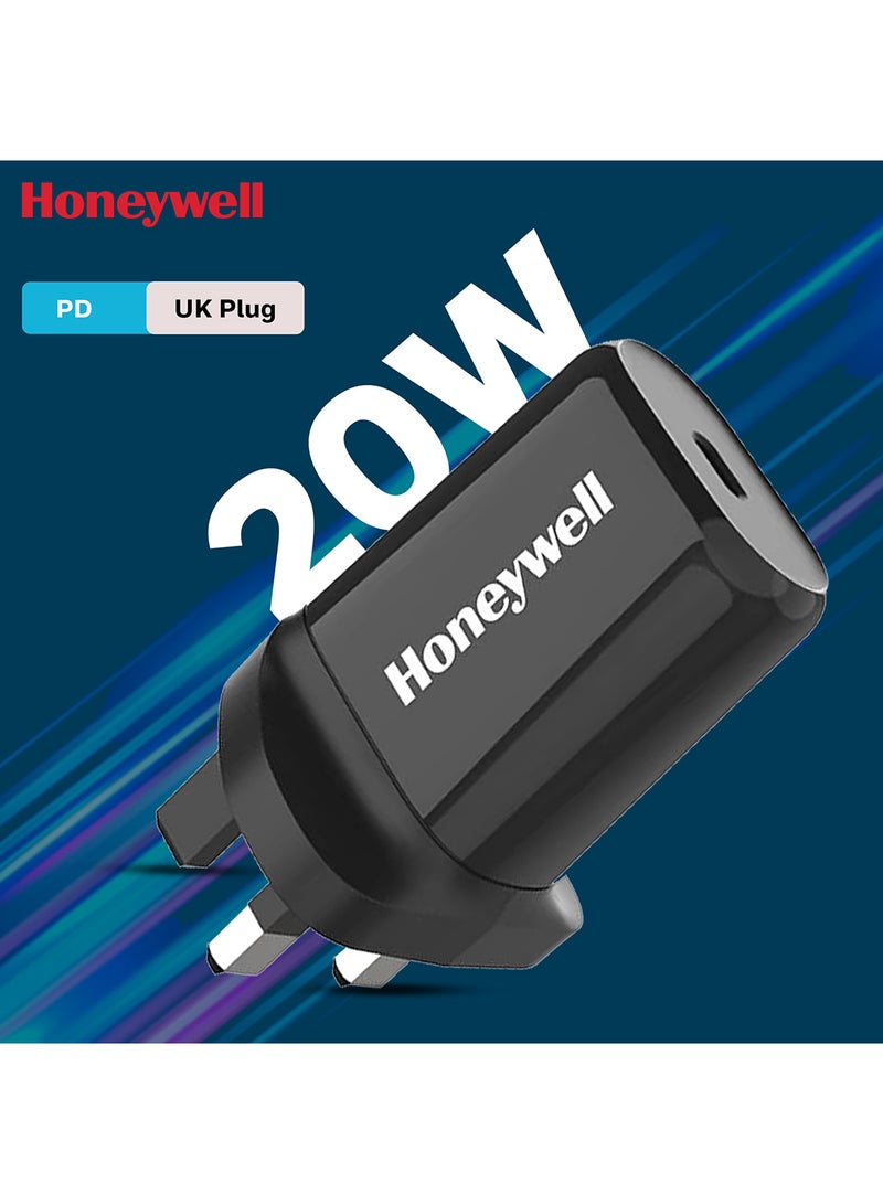 Honeywell - PD 20W USB-C Ultra-Fast Charger Compatible With iPhone 16/15/14/13/12/11 Series, ipad, Google Pixel, Samsung Galaxy And Oneplus, 3 Yrs Manufacturer Warranty Black - Image 1