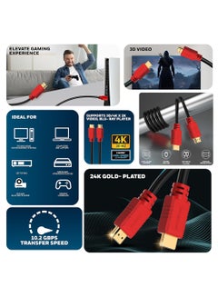 هوني ويل HDMI v2.0, 4K@60Hz Cable With Ethernet, 20 Mtr (65.6 ft), Upto 18GBPS Transfer Speed,High Speed With UHD Resolution, Comaptible With Television, Soundbar, Gaming Console, PC, Laptop Red Black-1.4  - Image 2