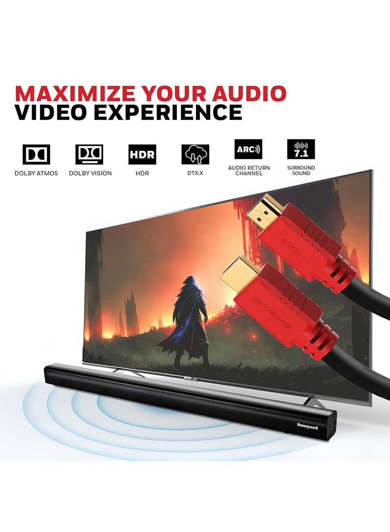 Honeywell - HDMI v2.0, 4K@60Hz Cable With Ethernet, 20 Mtr (65.6 ft), Upto 18GBPS Transfer Speed,High Speed With UHD Resolution, Comaptible With Television, Soundbar, Gaming Console, PC, Laptop Red Black-1.4 - Image 1