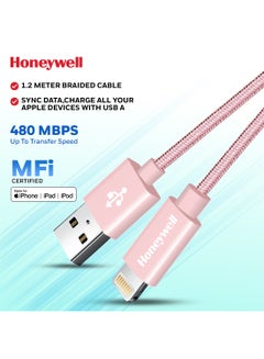 Iphone Lightning Cable 1.2Mtr Mfi Certified Compatible With Iphone 14/13/12/11 Series Ipad Ipod Upto 480Mbps Transfer Speed Braided Rose Gold Rose Gold