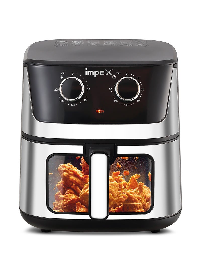Impex - Mechanical Air Fryer With Temperature Control & 60 mins Timer Overheat Protection 6.5 L 1650 W AF 4304 Black/Silver - Image 1