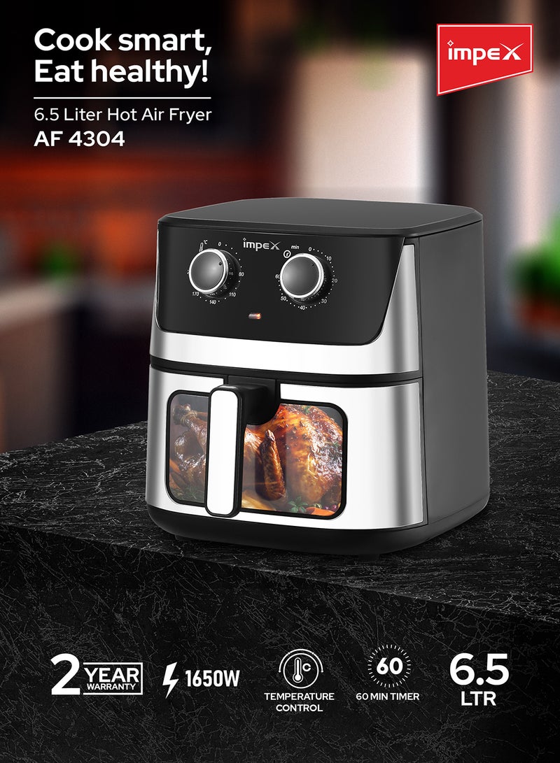 Impex - Mechanical Air Fryer With Temperature Control & 60 mins Timer Overheat Protection 6.5 L 1650 W AF 4304 Black/Silver - Image 1