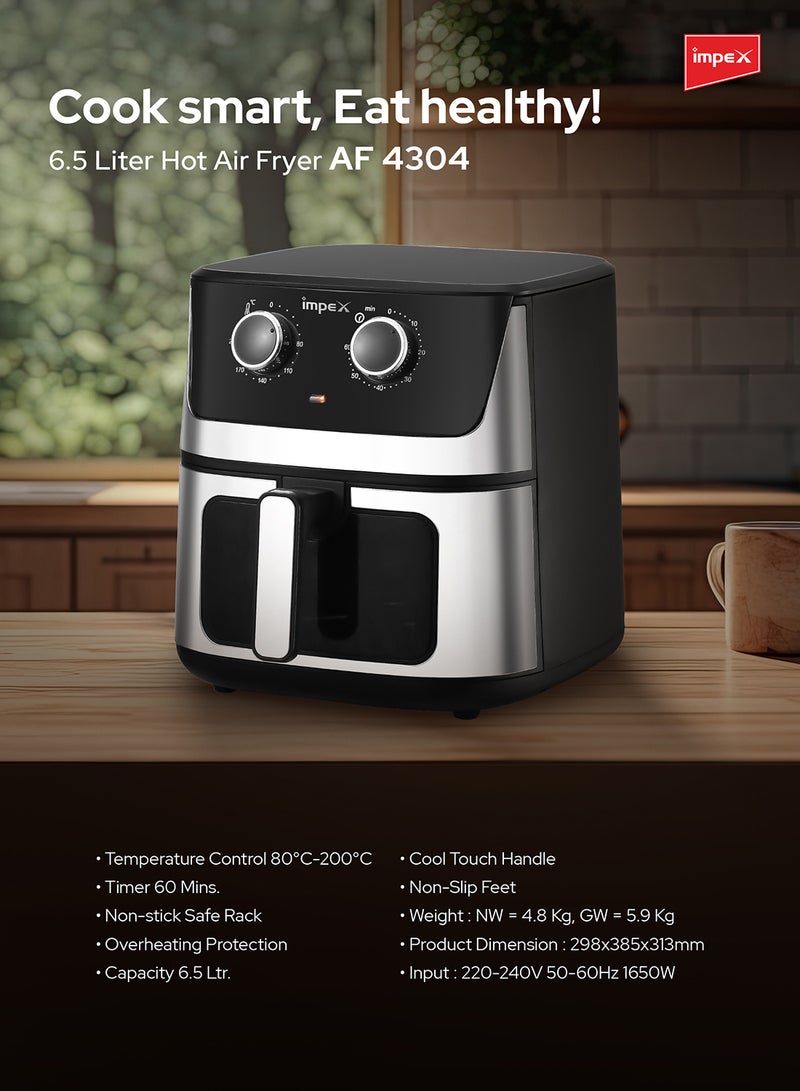 Impex - Mechanical Air Fryer With Temperature Control & 60 mins Timer Overheat Protection 6.5 L 1650 W AF 4304 Black/Silver - Image 1