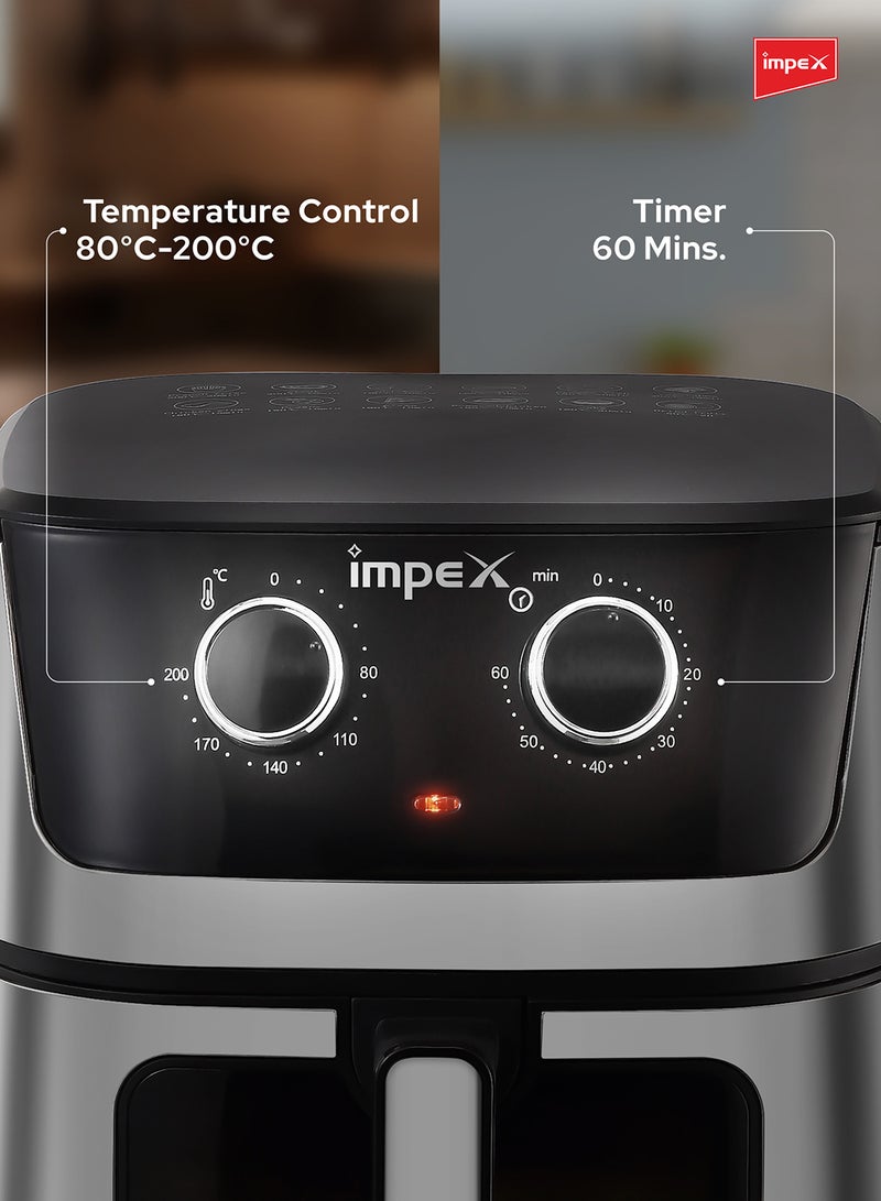 Impex - Mechanical Air Fryer With Temperature Control & 60 mins Timer Overheat Protection 6.5 L 1650 W AF 4304 Black/Silver - Image 1