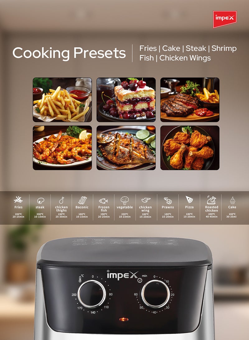 Impex - Mechanical Air Fryer With Temperature Control & 60 mins Timer Overheat Protection 6.5 L 1650 W AF 4304 Black/Silver - Image 1