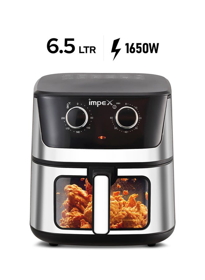 6.5 Liter Mechanical Air Fryer With Temperature Control & 60 mins Timer, Compact Design Fast Cooking, Overheat Protection 6.5 L 1650 W AF 4304 Black and Silver