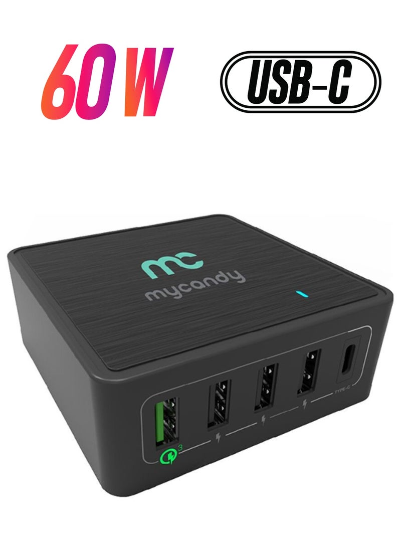 MYCANDY 60W 5-Port Usb And Type C Desktop Charger Black  - Image 1