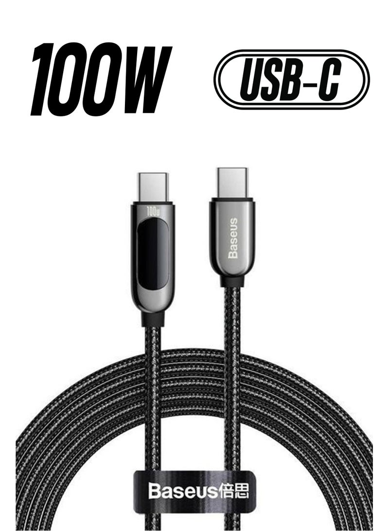 USB C 100W Cable LED Display USB Type C Cable For iPhone 15 Pro/Max,Plus,iPad Pro, MacBook, Xiaomi 10,Huawei, Samsung 5A Fast Charging Charger USBC USB-C Data Cable Type-C Wire Cord (2M,Black) Black