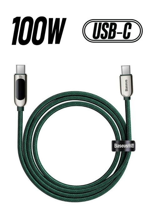 USB C 100W Cable LED Display USB Type C Cable For iPhone 15 Pro/Max,Plus,iPad Pro, MacBook, Xiaomi 10,Huawei, Samsung 5A Fast Charging Charger USBC USB-C Data Cable Type-C Wire Cord (1M,Green) Green