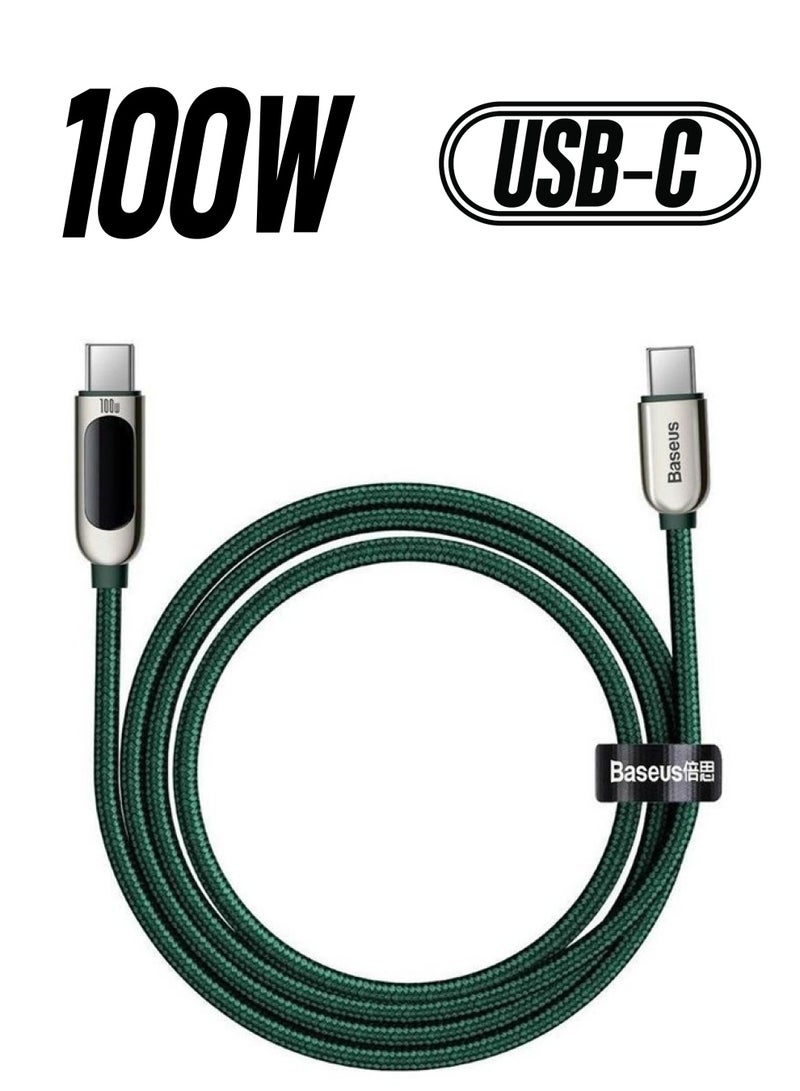 Baseus USB C 100W Cable LED Display USB Type C Cable For iPhone 15 Pro/Max,Plus,iPad Pro, MacBook, Xiaomi 10,Huawei, Samsung 5A Fast Charging Charger USBC USB-C Data Cable Type-C Wire Cord (1M,Green) Green  - Image 1