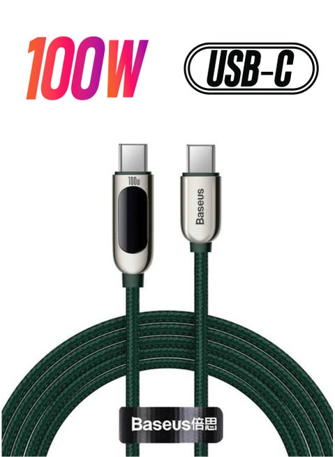 USB C 100W Cable LED Display USB Type C Cable For iPhone 15 Pro/Max,Plus,iPad Pro, MacBook, Xiaomi 10,Huawei, Samsung 5A Fast Charging Charger USBC USB-C Data Cable Type-C Wire Cord (2M,Green) Green