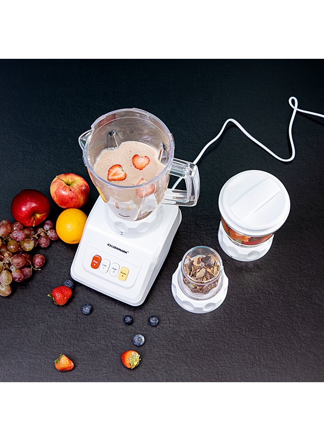 Olsenmark Multi-Functional 3 In 1 Blender, With 1.5 Liter Jar Capacity, Stainless Steel Blade & Housing, Overheat Protection, Multi-Functional Design For Blending, Grinding & Mincing, 2 Speed Function 1.5 L 600 W OMSB2054S White/Clear - Image 4