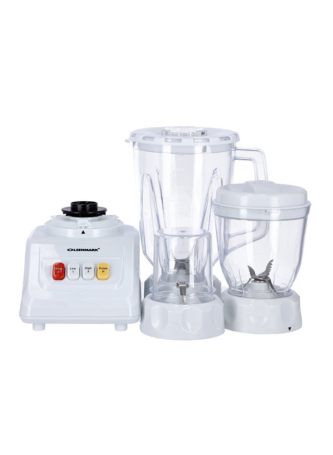 Olsenmark Multi-Functional 3 In 1 Blender, With 1.5 Liter Jar Capacity, Stainless Steel Blade & Housing, Overheat Protection, Multi-Functional Design For Blending, Grinding & Mincing, 2 Speed Function 1.5 L 600 W OMSB2054S White/Clear - Image 2