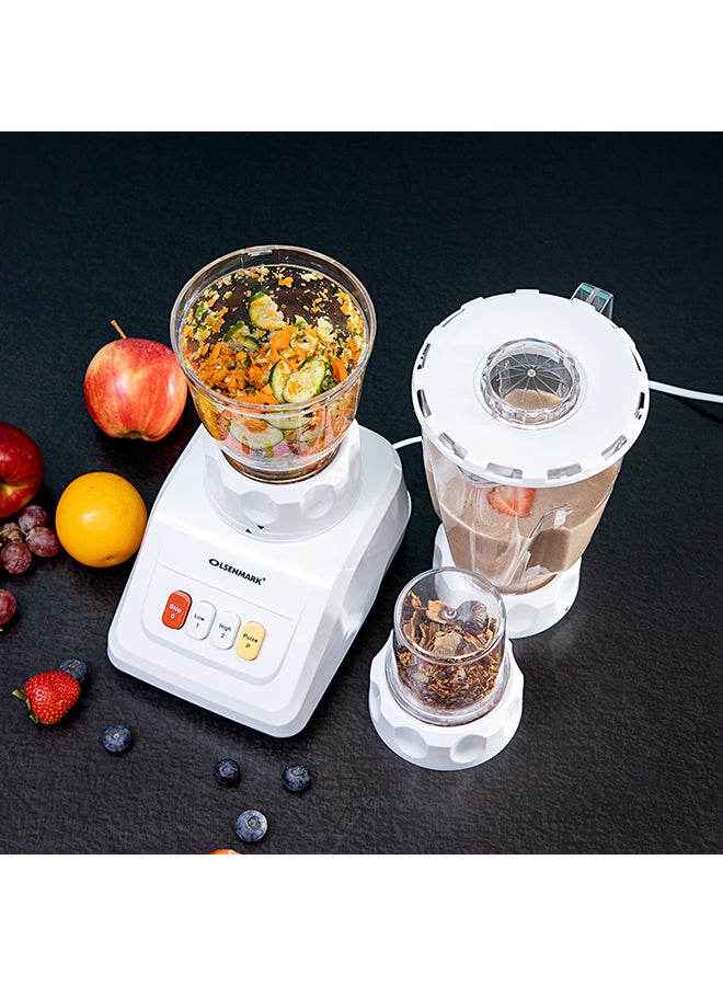 Olsenmark Multi-Functional 3 In 1 Blender, With 1.5 Liter Jar Capacity, Stainless Steel Blade & Housing, Overheat Protection, Multi-Functional Design For Blending, Grinding & Mincing, 2 Speed Function 1.5 L 600 W OMSB2054S White/Clear - Image 5