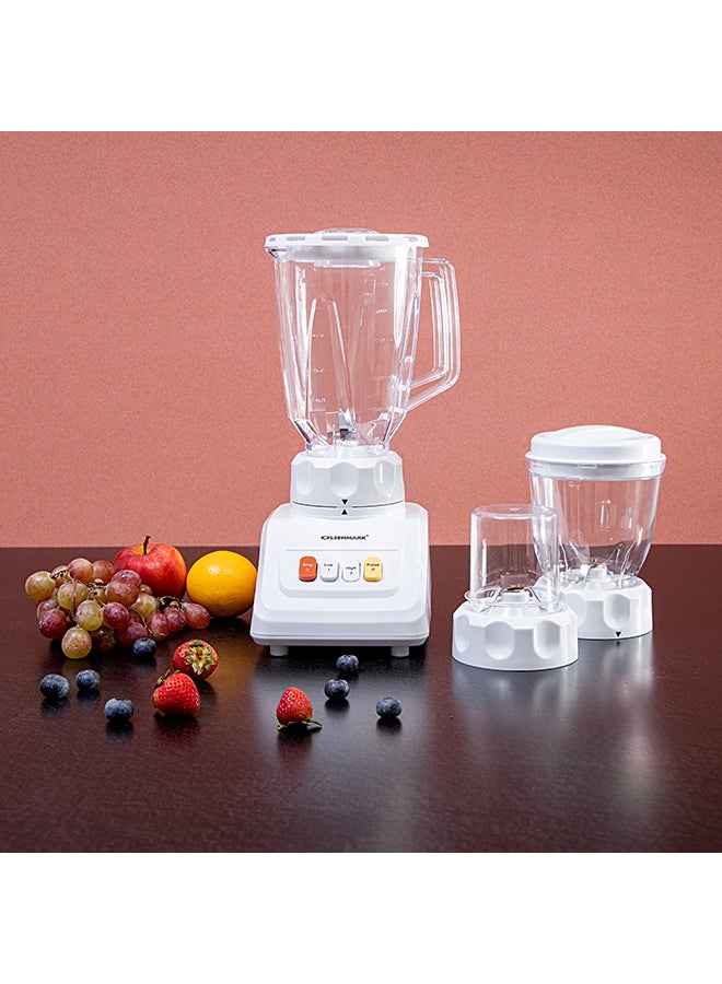 Olsenmark Multi-Functional 3 In 1 Blender, With 1.5 Liter Jar Capacity, Stainless Steel Blade & Housing, Overheat Protection, Multi-Functional Design For Blending, Grinding & Mincing, 2 Speed Function 1.5 L 600 W OMSB2054S White/Clear - Image 3