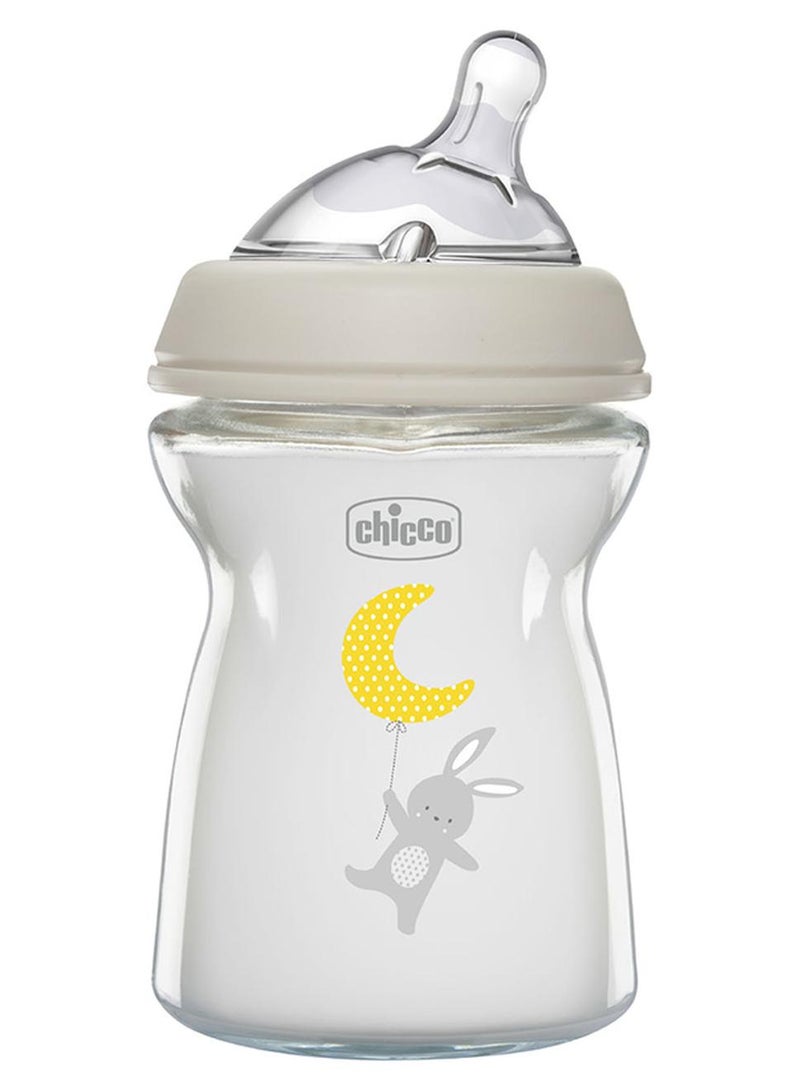 Chicco NaturalFeeling Glass Bottle 250Ml Slow Flow 0M+ Silicone, Neutral - Image 1