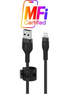 belkin Boost Charge Pro Flex Braided USB Type A To Lightning Cable (1M/3.3FT),MFi Certified Charging Cable For iPhone 14/14 Plus,13,12,Pro,Max,Mini,SE,iPad And More Black  - Image 1